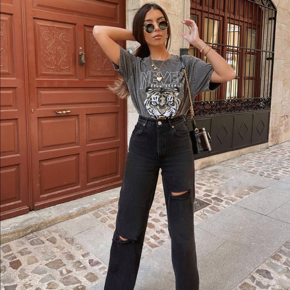 Zara Wide Leg Full Length Ripped Jeans